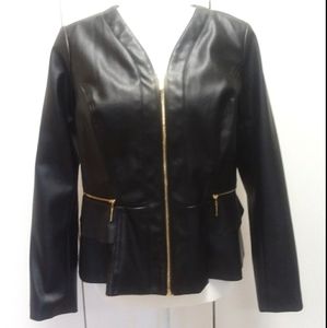 NEW Thalia Sodi Faux Leather Ruffle Peplum Jacket
